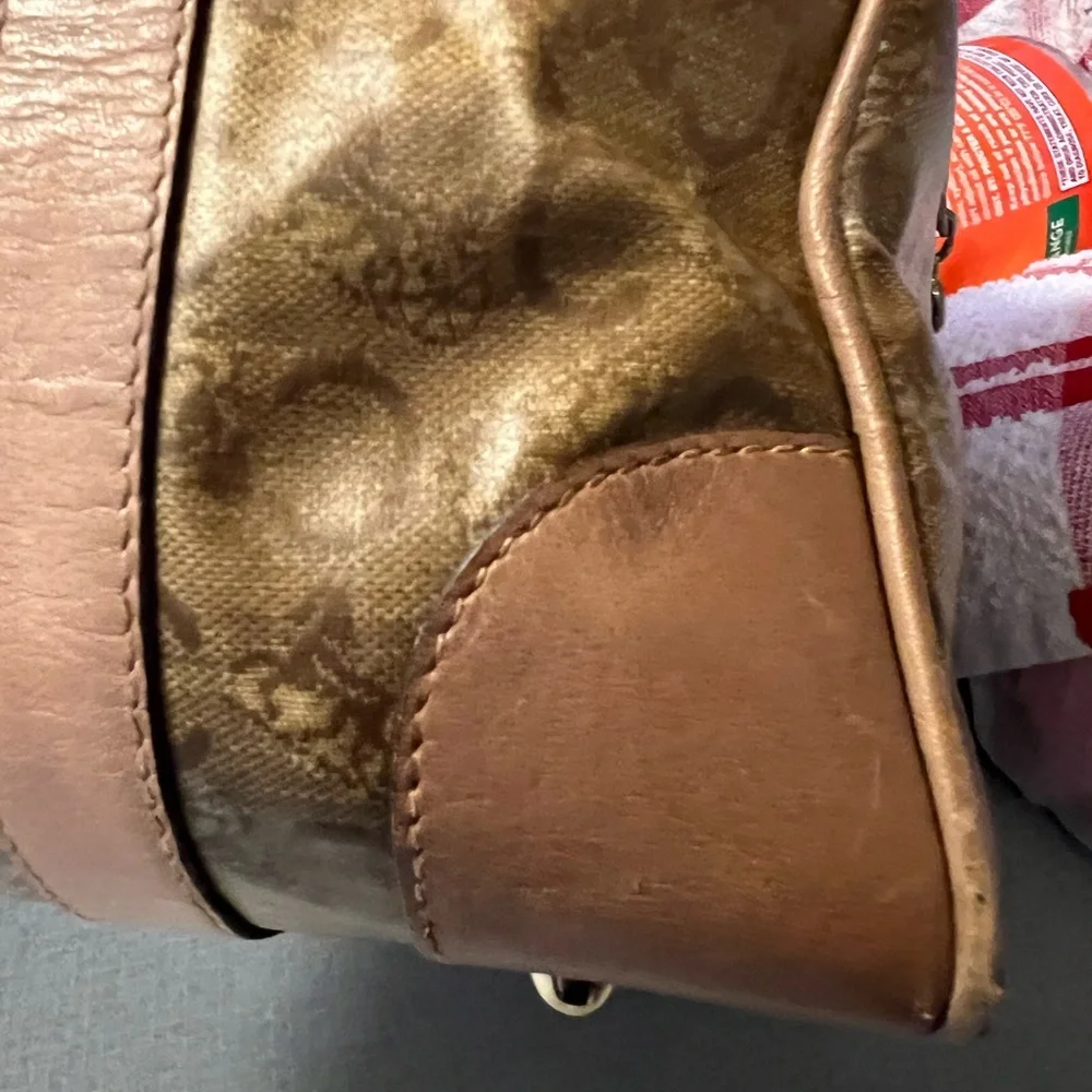 CELINE Tan Boston style Satchel Vintage Monogrammed Leather Accent